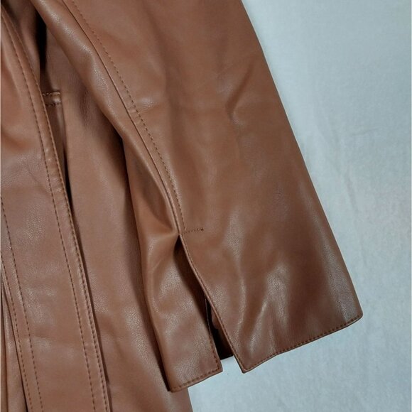 ZARA Brown Faux Leather Belted Long Trench Coat Sz M - Picture 7 of 14